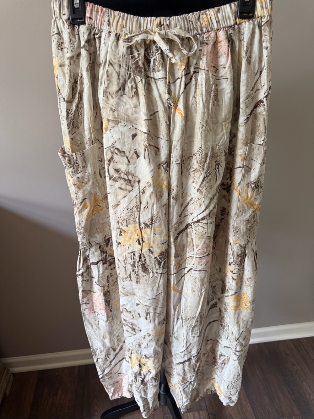 Tarse NEW w/Tags Linen Light Cream Floral Print Drawstring Pull-On Pants MED